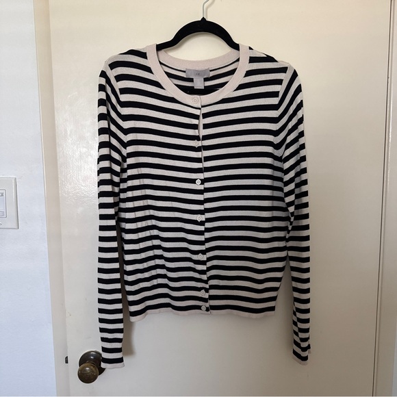 H&M Sweaters - H&M Striped Black and tan button down Cardigan size L